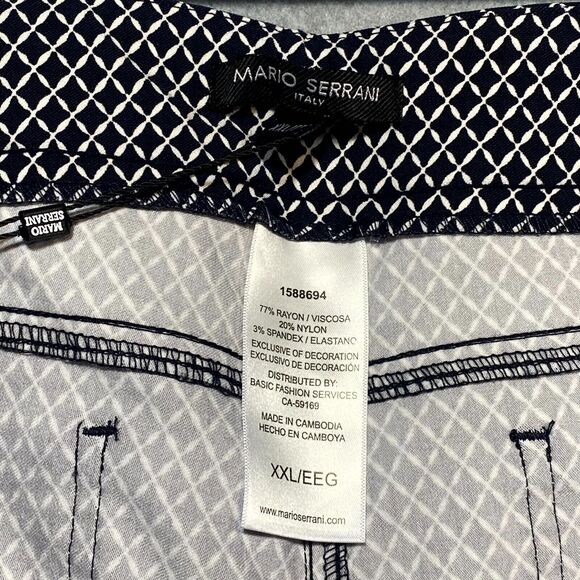 Mario‎ Serrani Roll Cuff Capri Pants Women's 2XL Navy Diamond Stretch Zip Fly - Picture 5 of 14